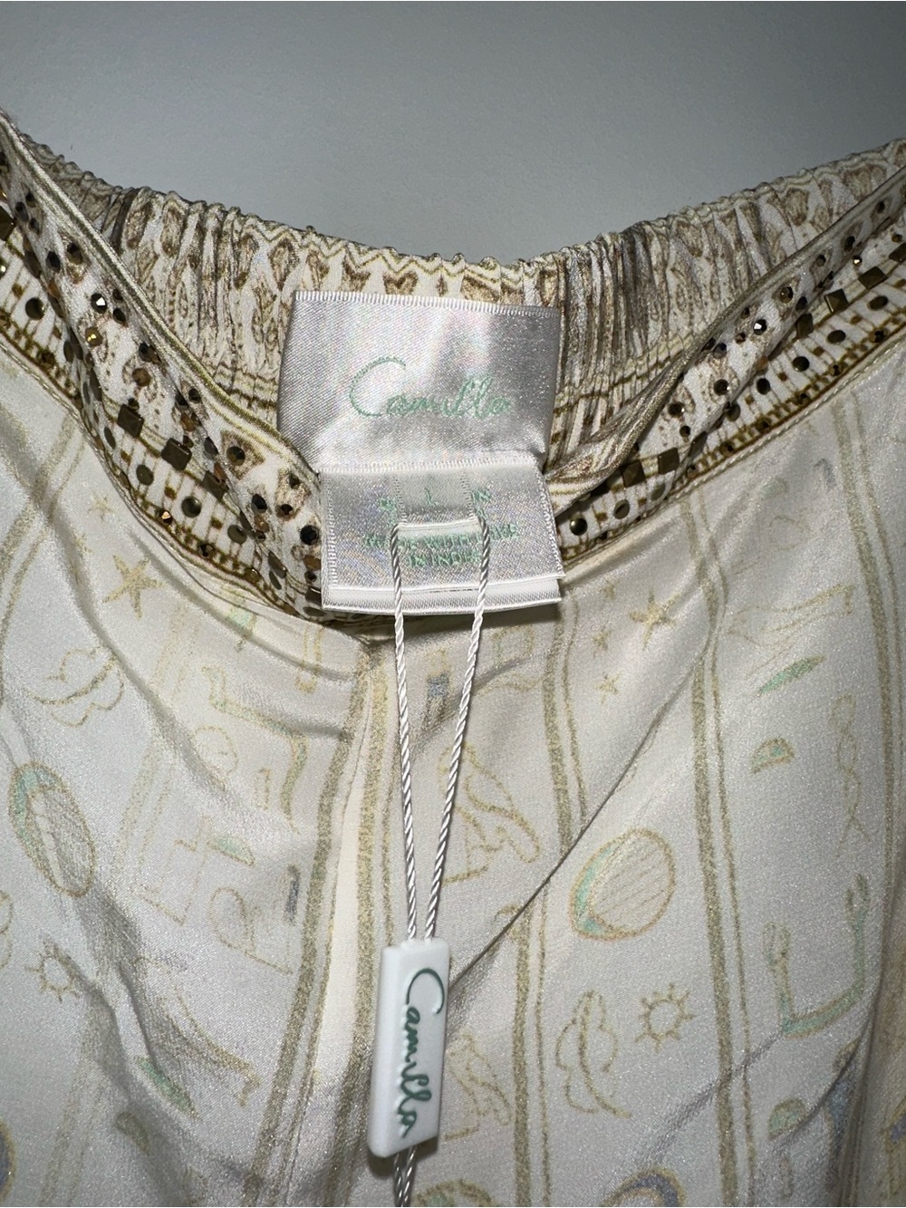 Camilla “The Queens Chamber” white gold silk wrap boho pants trousers L - Picture 4 of 11